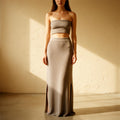 INTESSIUM Lumière ribbed knit set in stone grey — front view