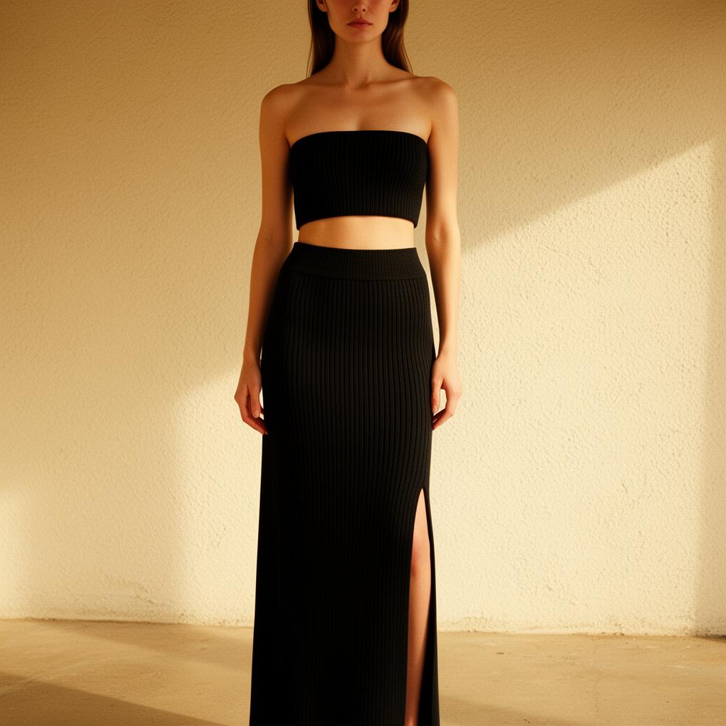 INTESSIUM Lumière ribbed knit set in onyx black